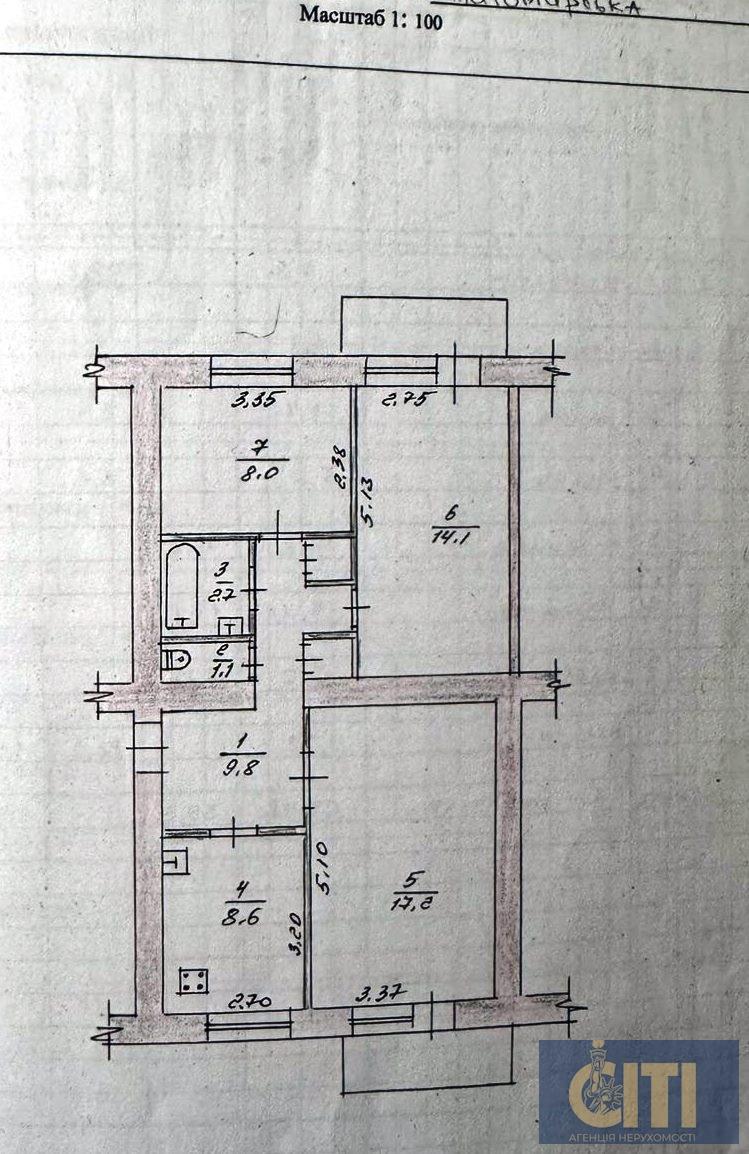 3-кімнатна квартира на першому поверсі по проспекту Миру під бізнес, 63 м²