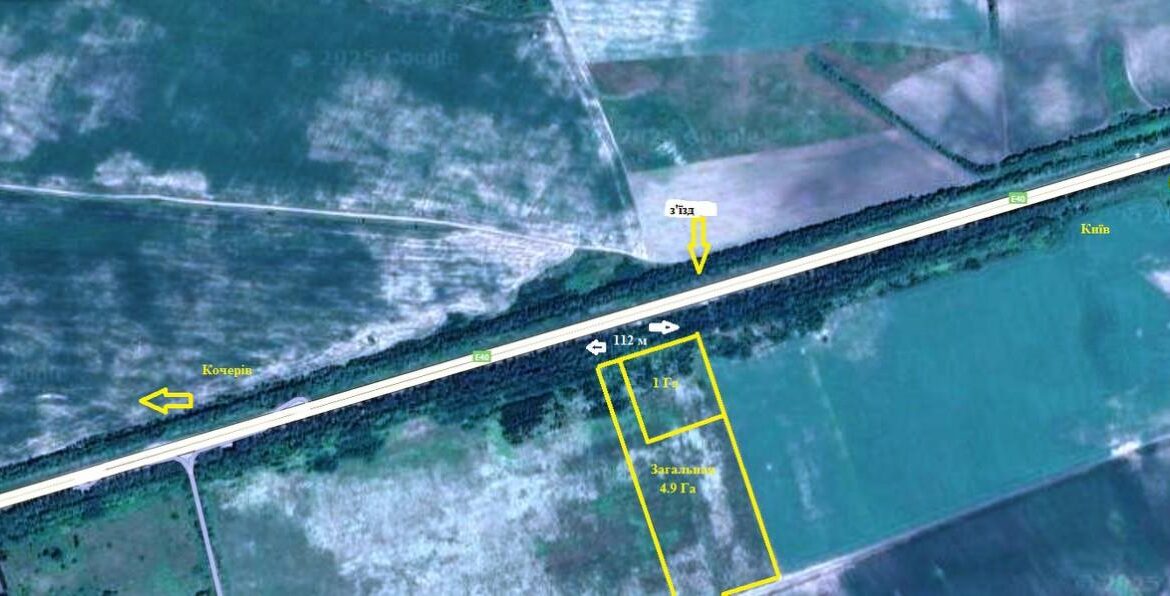 Продаж фасадної земельної ділянки на трасі Житомир–Київ біля села Кочерів