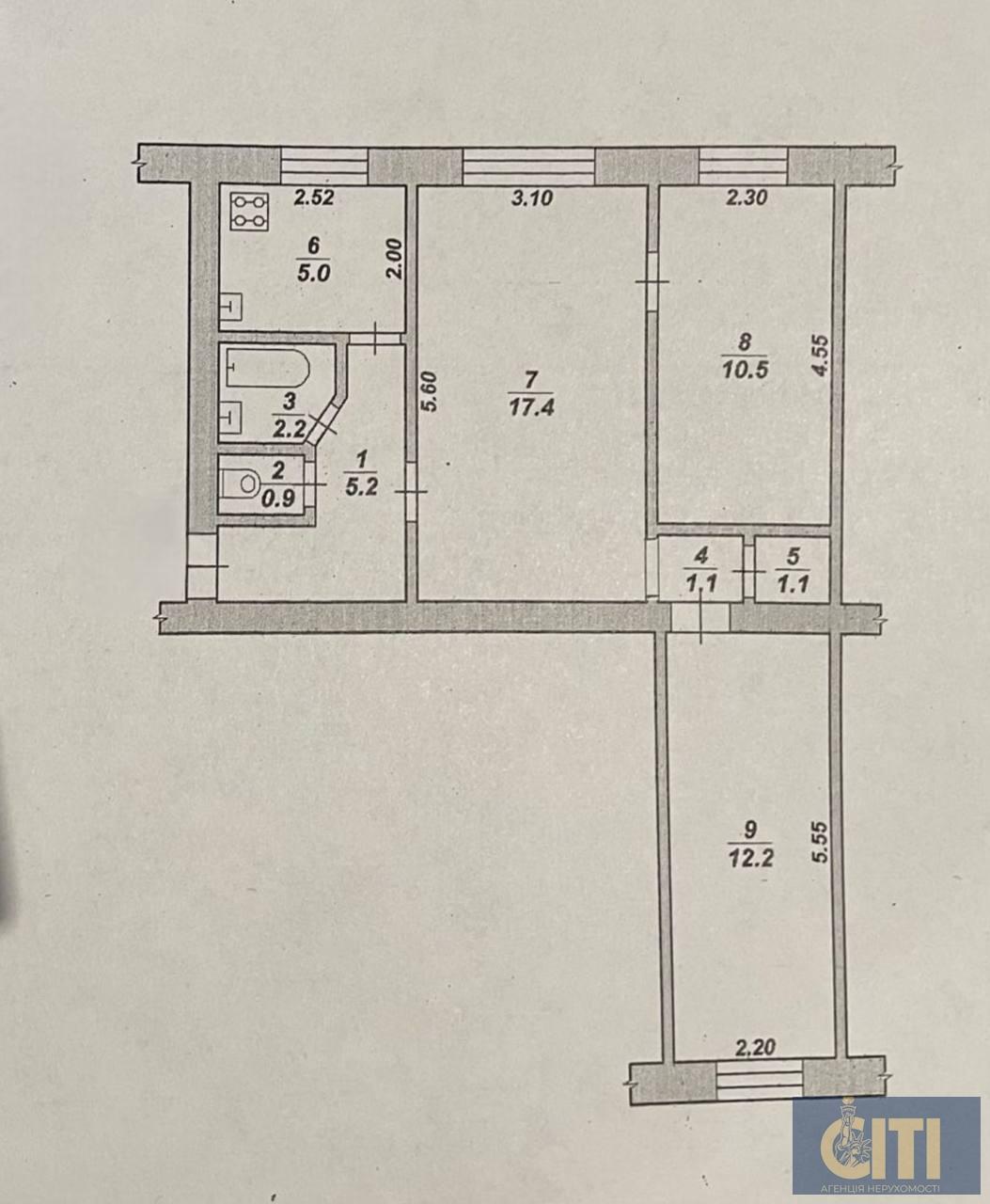 3-кімнатна квартира під комерційне використання – офіс, магазин або салон, 56 м²