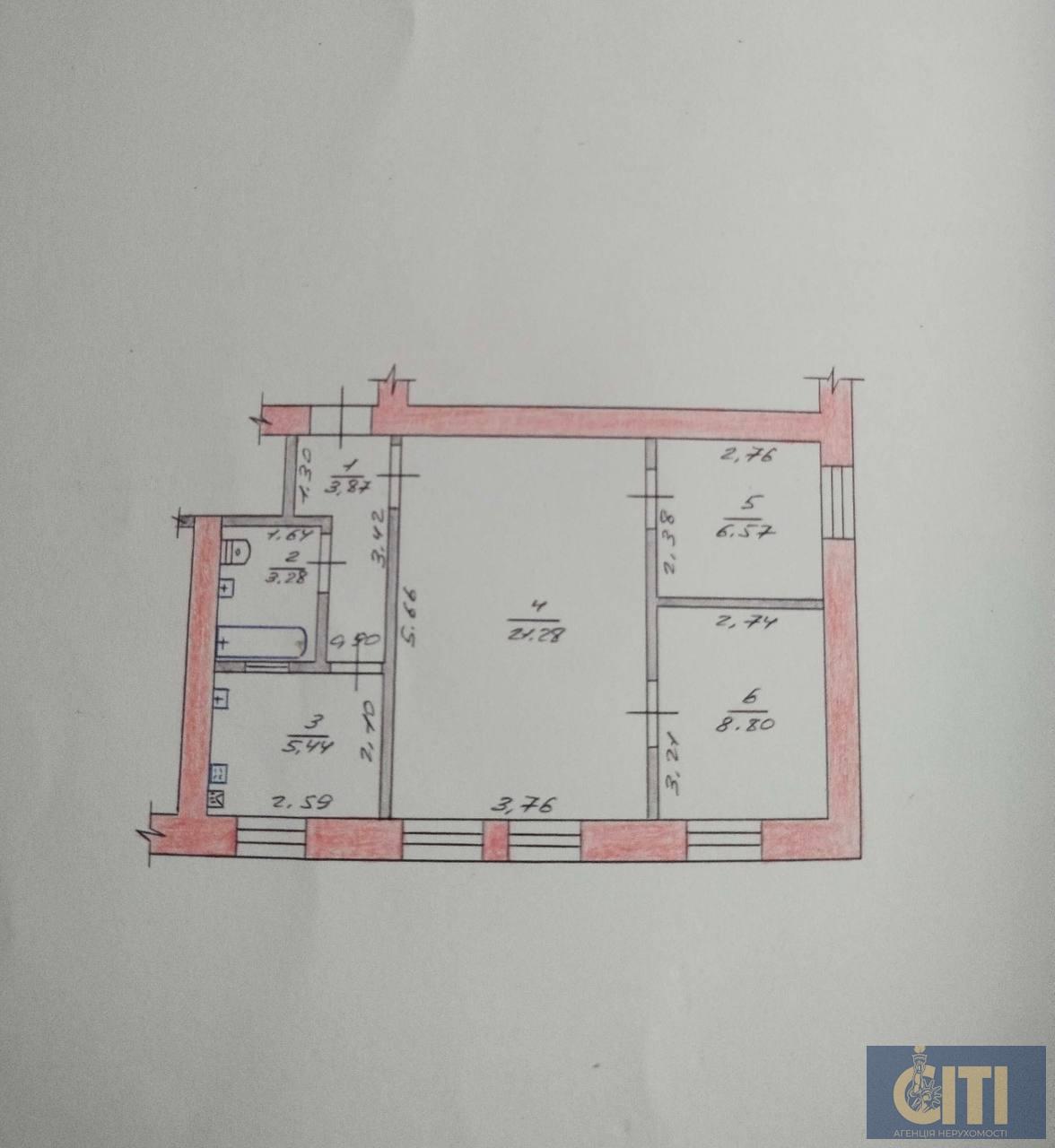 Продається 3-кімнатна квартира для комерційного використання, 49 кв.м